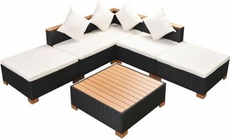 vidaXL Set Muebles De Jard&iacute;n 6 Piezas Y Cojines Rat&aacute;n Sint&eacute;tico Negro Vidaxl