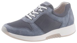 Gabor Keilsneaker GABOR ROLLINGSOFT, Damen, Gr. 35, blau (graublau), Textil, Veloursleder, unifarben, Schuhe Keilsneaker, Freizeitschuh, Halbschuh, Schn&uuml;rsc