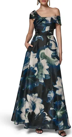 DKNY Asymmetric Fit & Flare Maxi Dress in Black Fore at Nordstrom, Size 10