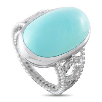 Luxury Bazaar 18K White Gold 0.20ct Diamond and Turquoise Ring MF24-081226