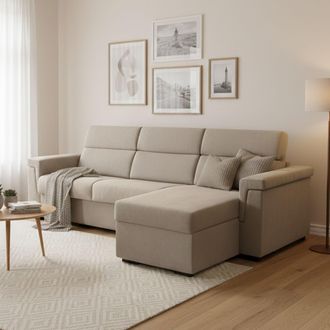 Dmora Sof&aacute; Cama Con Chaise Longue Ganzaria, Desenfundable, Con Almacenaje Hecho En Italia, Hidr&oacute;fugo, Convertible En Cama, 285x160 Cm Gris Topo