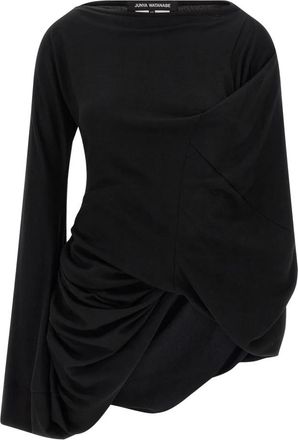 Junya Watanabe Tops, Dames, Zwart, M, Wol, Asymmetrische gebreide top van wol
