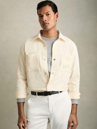 Reiss Fitzroy Off White Brushed Corduroy Press-stud Overshirt, M, Cream