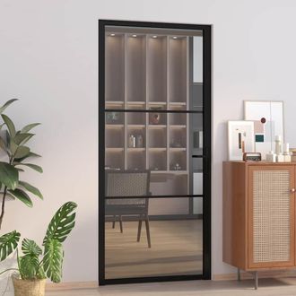 vidaXL Vidaxl - Puerta Interior Vidrio Esg Y Aluminio Negro 93x201,5 Cm