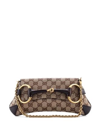 Gucci Horsebit Chain GG Canvas with Leather Medium clutch bag - Bruin