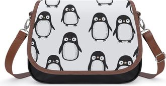 Generic Funny Penguins Crossbody Bag Womens Handbag PU Message Bags Shoulder Purse with Adjustable Strap