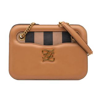 Fendi Pre-owned Calfskin Vitello King Nubuck Pequin Karligraphy Pocket Shoulder Bag - Dames - Pre-owned - Bruin - Maat: ONE Size Leer