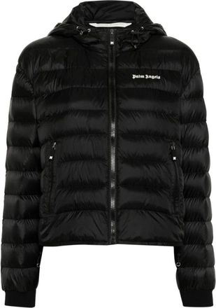 Palm Angels Hooded Full-Zip Down Jacket - Dames - Gewatteerde jassen - Zwart - S - Polyester - Jassen