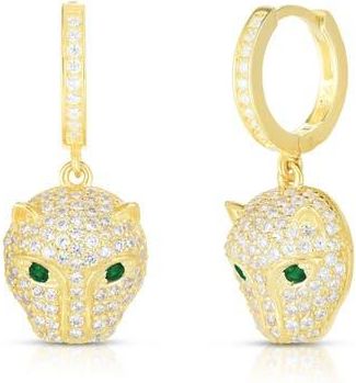 Sphera Milano Pav&eacute; Cubic Zirconia Panther Drop Huggie Hoop Earrings in Gold at Nordstrom Rack