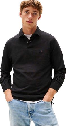Tommy Hilfiger Herenpolo met lange mouwen en logo (Zwart)