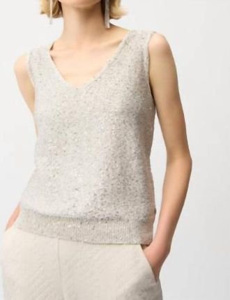Joseph Ribkoff Glamorous V-Neck Sleeveless Pullover Top In Moonstone