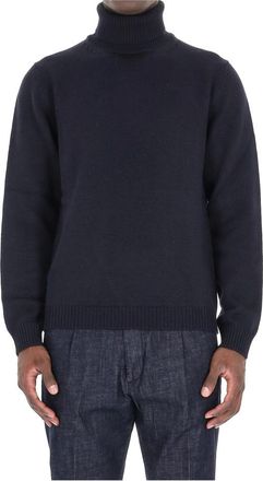 Roberto Collina Blauwe Merino Trui Hoge Kwaliteit - Heren - Coltruien - Blauw - L - Wol - Truien & Vesten