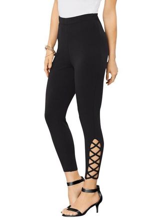 Roaman's Lattice Essential Stretch Capri Legging in Black at Nordstrom, Size 40