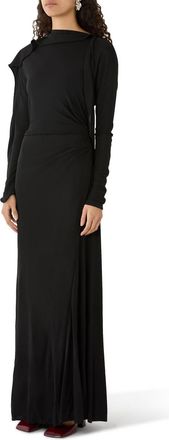 Victoria Beckham Long Sleeve Draped Jersey Gown In Black