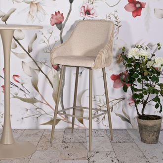 Dmora Taburete Spiti, Acolchado, Set De 2 Con Respaldo, Altura Asiento 78 Cm, 52x46x111h Cm Blanco Crema