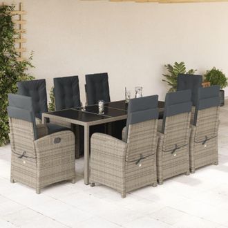 vidaXL Set Comedor Jard&iacute;n 9 Pzas Y Cojines Rat&aacute;n Sint&eacute;tico Gris Vidaxl
