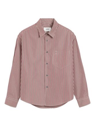 Ami Ami De Coeur embossed striped cotton boxy shirt - Red