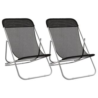 vidaXL Silla De Playa Plegable 2 Uds Acero Recubierto Textilene Negro Vidaxl