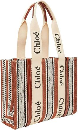 Chlo&eacute; Womens Logo-Ribbon Linen Tote Brown Cotton Canvas