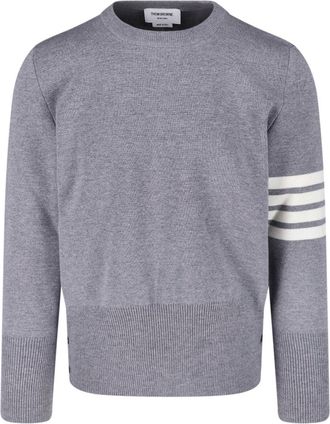 Thom Browne Crew Neck Knit Sweater with Distinctive Stripe Details
