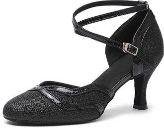 Minitoo Womens Glitter Black Ballroom Latin Dancing Shoes Party Wedding Heels UK 7