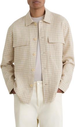 Reiss Sever Cotton & Linen Check Overshirt in Oatmeal at Nordstrom, Size Xx-Large