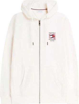 Tommy Hilfiger Hoodies & sweatvesten, Heren, Wit, M, Katoen, Flag Embroidery French Terry Zip-Thru Hoody