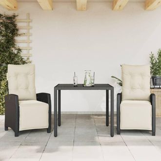 vidaXL Set Comedor De Jard&iacute;n 3 Pzas Con Cojines Rat&aacute;n Sint&eacute;tico Negro Vidaxl
