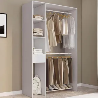 IDMarket Armario Doble L. 110 Cm Mirty Con Estantes + Caj&oacute;n + Compartimentos Para Zapatos, Color Blanco
