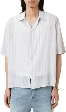 AllSaints Arran Stripe Short Sleeve Button-Up Shirt in White/Charcoal at Nordstrom Rack, Size Xx-Large