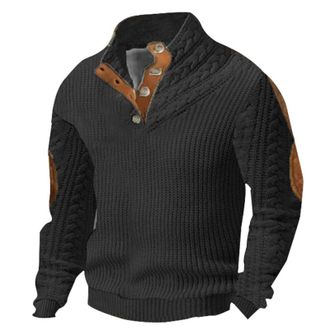 Generic Mens Sweatshirts Button Up V Neck Vintage Henley Sweatshirts Plaid Printed Stand Collar Pullover Sweat Tops Long Sleeve Winter Sweaters Jumpers with E