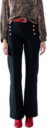 Q2 Wide Jeans With Buttons In Black