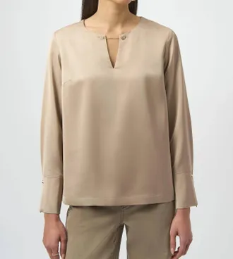 Joseph Ribkoff Recycled Satin Top In Fawn