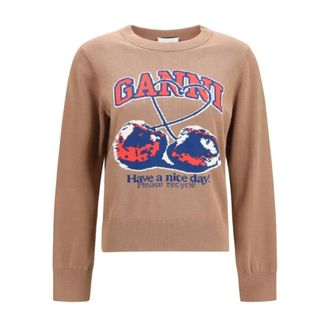 Ganni Truien & Vesten, Dames, Bruin, S, Katoen, Cherry Crewneck Sweater