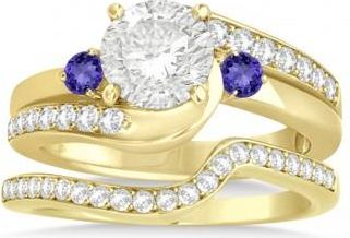 Allurez Tanzanite & Diamond Swirl Engagement Ring & Band Bridal Set 14k Yellow Gold 0.58ct