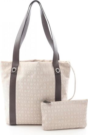 Bulgari Beige Brown Canvas Leather Handbag Tote Bag (Pre-Owned)