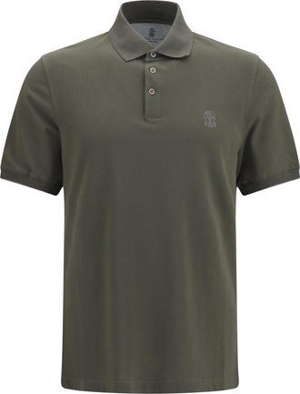 Brunello Cucinelli Mens Polo Shirt Cotton Army Washed-Grey Washed/grey T-shirts And Polos