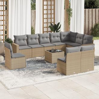 vidaXL Set De Sof&aacute;s De Jard&iacute;n 11pzas Con Cojines Rat&aacute;n Sint&eacute;tico Beige Vidaxl
