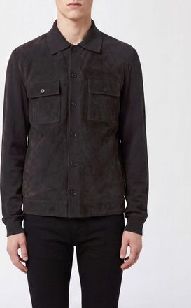 Gucci Giacca a camicia in pelle di agnello scamosciata con collo francese