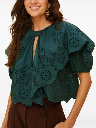 Farm Rio cut-out ruffled blouse - women - Cotton - L - Green