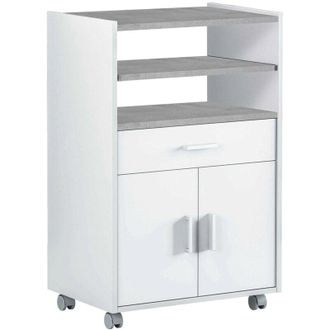 Dmora Carrello Scottsdale, Mobile ausiliare per cucina con ruote, Armadio multiuso con 2 ante e 1 ripiano, 59x40h92 cm, Bianco