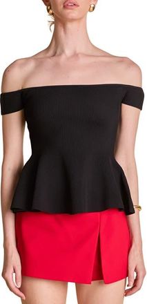 endless rose Off the Shoulder Knit Peplum Top in Black at Nordstrom, Size X-Small