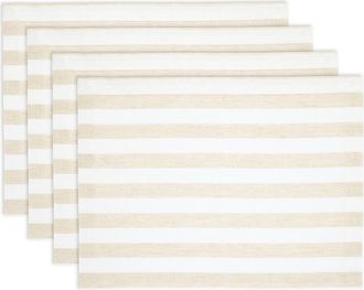 Solino Home Linen Placemats Set of 4, 14 x 19 Inch for Dining Table, Holiday and Everyday Table Decor - Sorrento Stripe in Natural And White at