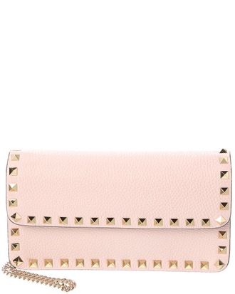 Valentino Rockstud Grainy Leather Wallet On Chain