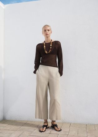 Mango Pantalone crop lino beige - Donna - M - MANGO
