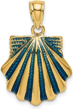Diamond2Deal 14k Yellow Gold Blue Enamel Scallop Shell Charm Pendant