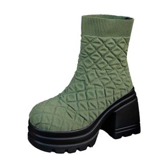 Generic Ladies Mid Calf Sock Boots with Platform Sole for Autumn and Winter Casual Fashion Comfortable Slip On Booties(Green, 4.5)