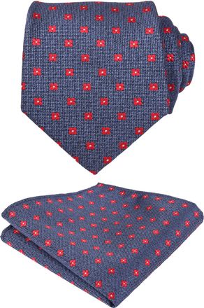 Alizeal Mens Regular Small Floral Pattern Necktie with Hanky for Business Wedding Tie and Handkerchief Set, Navy+Red