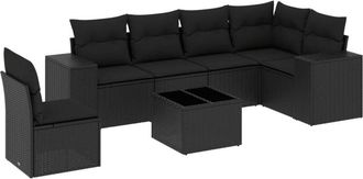 vidaXL Set De Comedor De Jard&iacute;n 7 Pzas Y Cojines Rat&aacute;n Sint&eacute;tico Negro Vidaxl