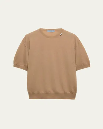 Prada Cashmere Short-Sleeve Crewneck Sweater